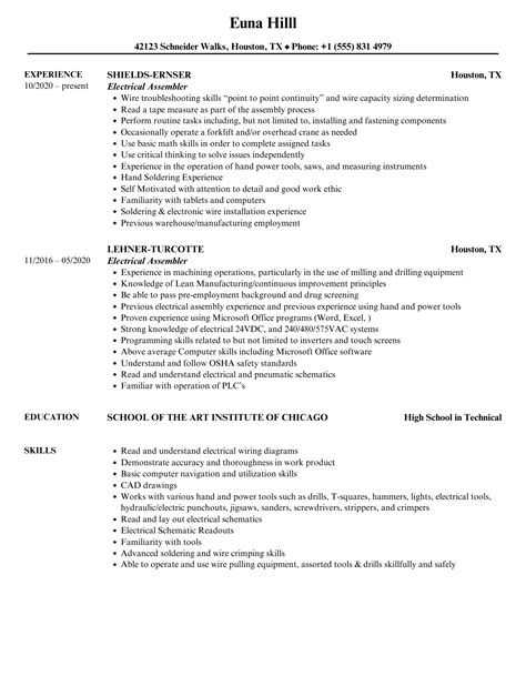 electrical assembler resume sample.